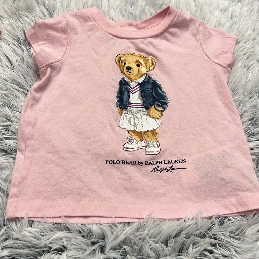 Ralph Lauren baby girls polo bear pink shirt.